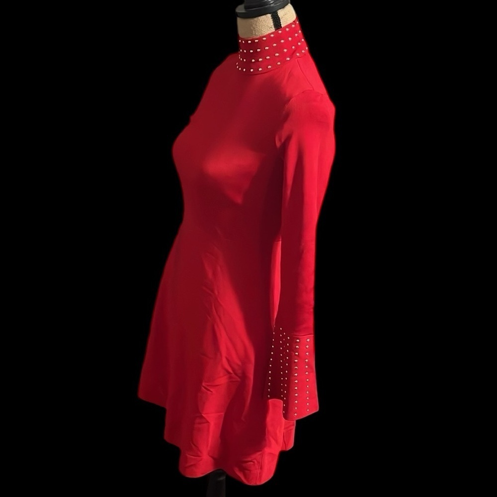 International Concepts INC red studded body con long sleeve mock neck dress - Picture 8 of 11
